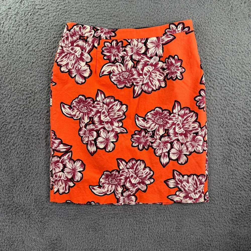 Anthropologie Maeve Mini Skirt Women 4 Hawaiian Floral Orange Stretch Clasp‎ Zip